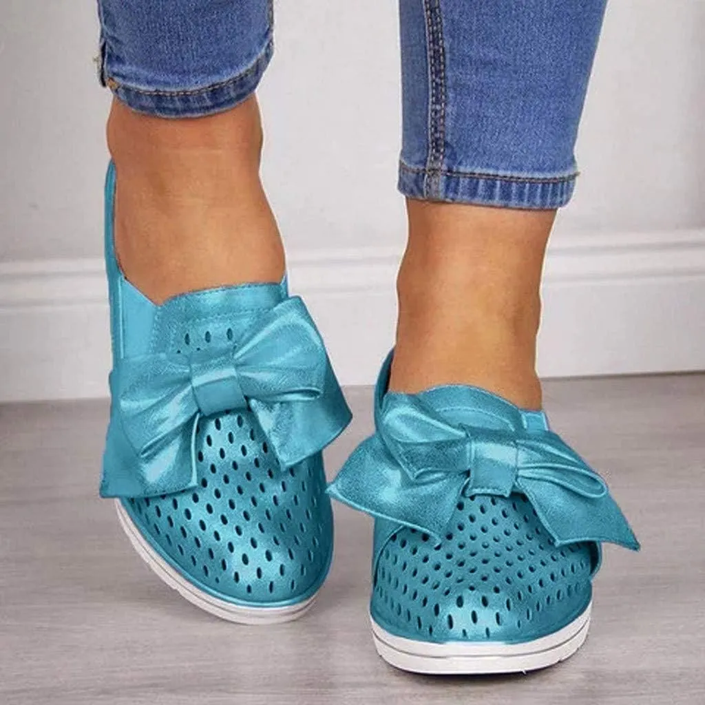 Sandals for Women Platform, Pointed Toe Breathable Wedges Loafers Bowknot Hollow Out Walking Shoes Beach Casual Sandals