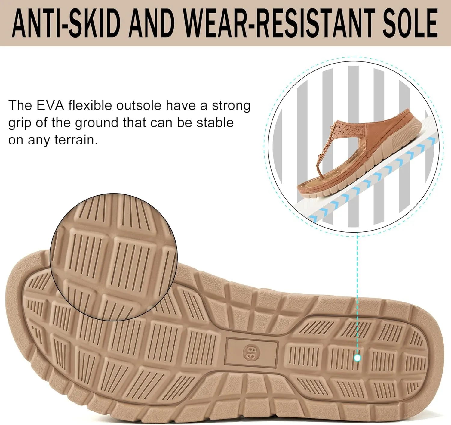 Sandals for Women Wedge Shoes: Casual Summer Comfortable Cushioned FootBed Bohemia Rhinestone Work Womens Flip Flops for Office Travel