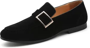 Santimon Casual Dress Shoes Men Slip on Driving Flats Suede Smoking Slipper Buckle Moccasins Loafers Black Brown Tan
