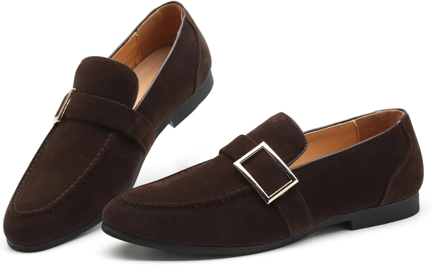 Santimon Casual Dress Shoes Men Slip on Driving Flats Suede Smoking Slipper Buckle Moccasins Loafers Black Brown Tan