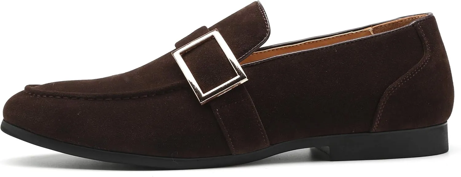 Santimon Casual Dress Shoes Men Slip on Driving Flats Suede Smoking Slipper Buckle Moccasins Loafers Black Brown Tan