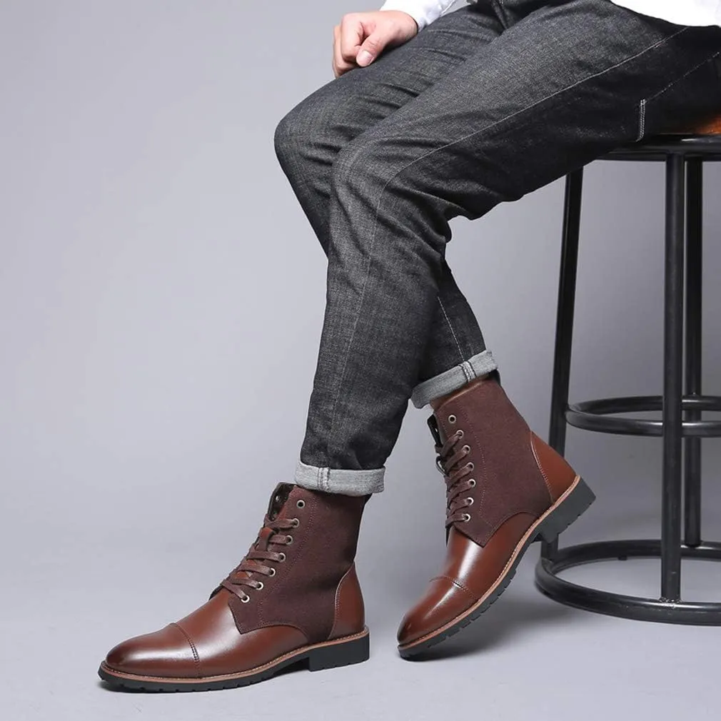 Santimon Mens Casual Leather Ankle Combat Chukka Boots Classic Cap Toe Waterproof Lace Up Work Oxfords Boots