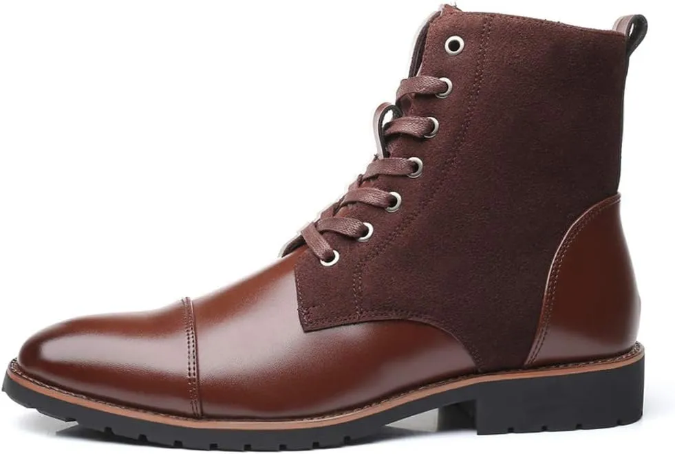 Santimon Mens Casual Leather Ankle Combat Chukka Boots Classic Cap Toe Waterproof Lace Up Work Oxfords Boots