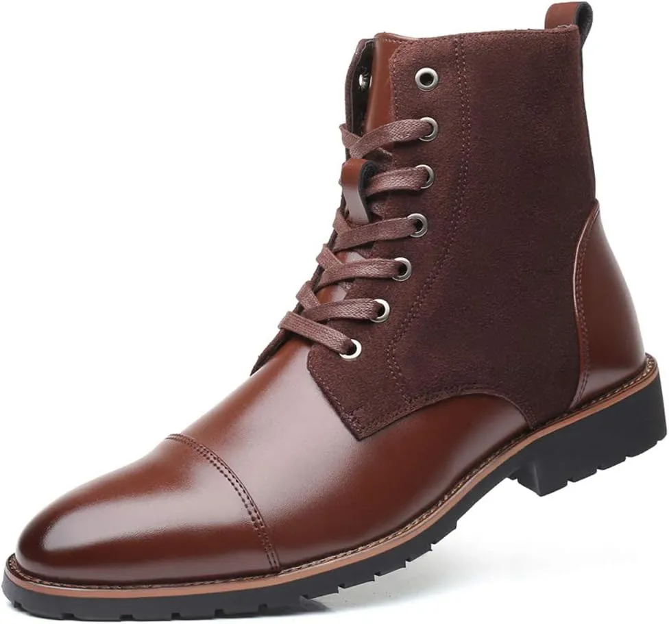 Santimon Mens Casual Leather Ankle Combat Chukka Boots Classic Cap Toe Waterproof Lace Up Work Oxfords Boots