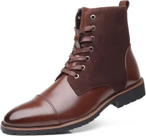 Santimon Mens Casual Leather Ankle Combat Chukka Boots Classic Cap Toe Waterproof Lace Up Work Oxfords Boots
