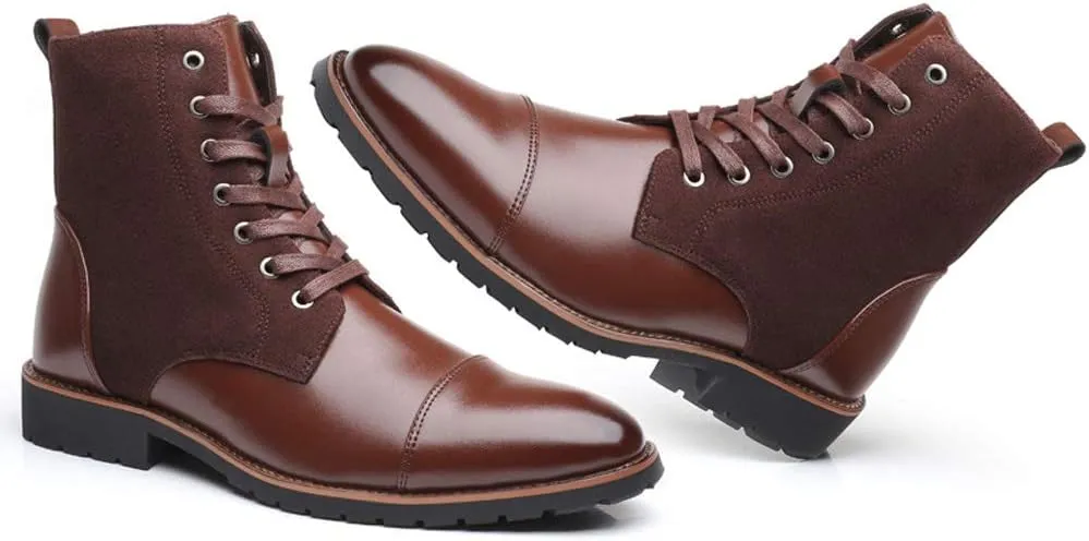 Santimon Mens Casual Leather Ankle Combat Chukka Boots Classic Cap Toe Waterproof Lace Up Work Oxfords Boots