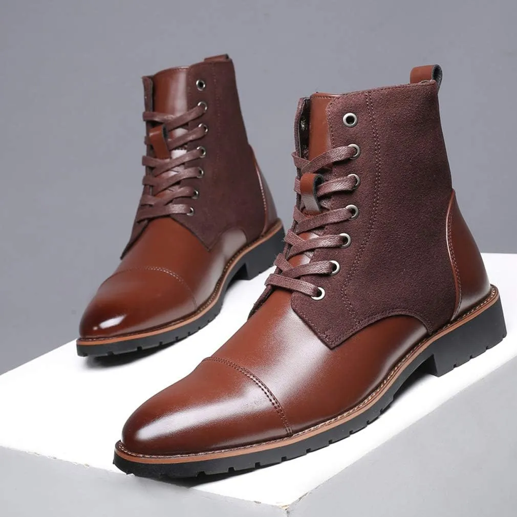 Santimon Mens Casual Leather Ankle Combat Chukka Boots Classic Cap Toe Waterproof Lace Up Work Oxfords Boots