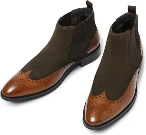 Santimon Mens Chelsea Dress Boots Leather Suede Wingtip Brogue Distinctive Slip on