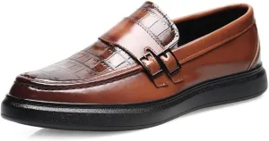 Santimon Men's Crocodile Print Loafers Double Buckle Strap Slip-On Dress Shoes Comfortable Casual Moc Toe Driving Shoes