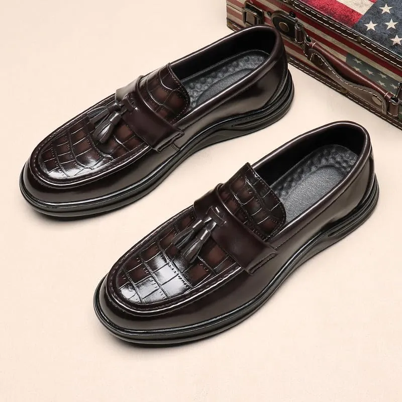 Santimon Men's Crocodile Print Tassel Loafers Slip-On Leather Shoes Comfortable Dress Casual Mocassin Driving Shoe