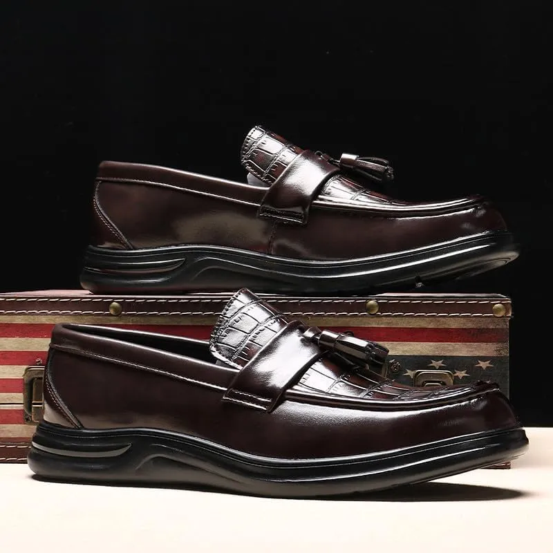 Santimon Men's Crocodile Print Tassel Loafers Slip-On Leather Shoes Comfortable Dress Casual Mocassin Driving Shoe