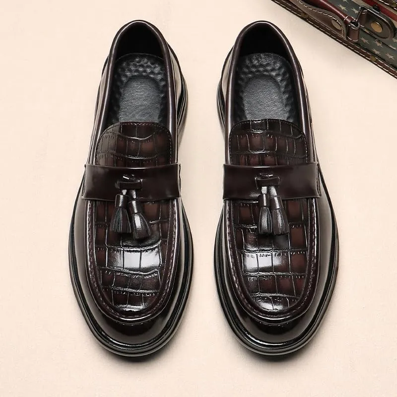 Santimon Men's Crocodile Print Tassel Loafers Slip-On Leather Shoes Comfortable Dress Casual Mocassin Driving Shoe