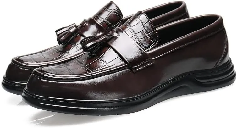 Santimon Men's Crocodile Print Tassel Loafers Slip-On Leather Shoes Comfortable Dress Casual Mocassin Driving Shoe