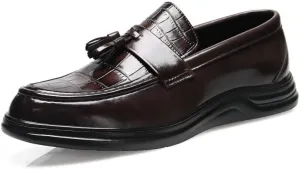 Santimon Men's Crocodile Print Tassel Loafers Slip-On Leather Shoes Comfortable Dress Casual Mocassin Driving Shoe