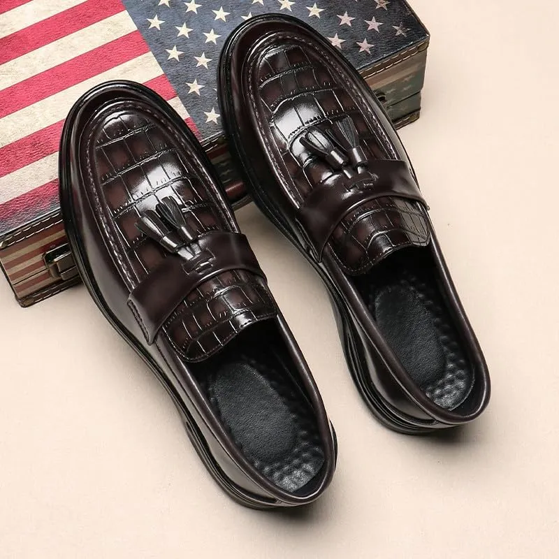 Santimon Men's Crocodile Print Tassel Loafers Slip-On Leather Shoes Comfortable Dress Casual Mocassin Driving Shoe