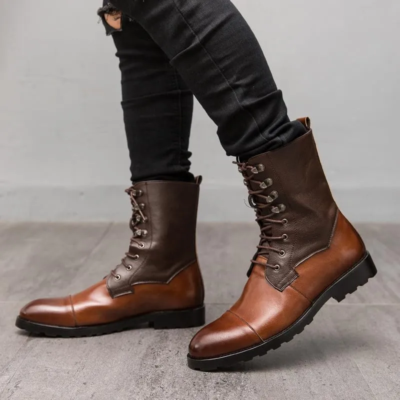 Santimon Men's Dress Lace Up Boots for Men Casual Boots Motorcycle Combat Above Ankle Two Tone Boots