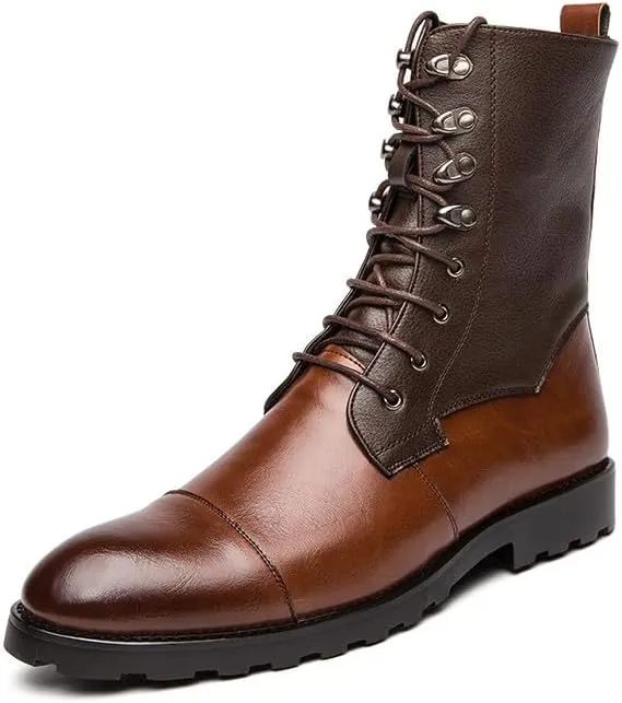 Santimon Men's Dress Lace Up Boots for Men Casual Boots Motorcycle Combat Above Ankle Two Tone Boots