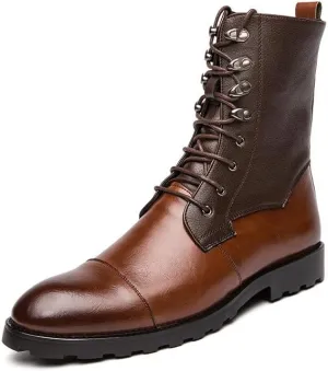 Santimon Men's Dress Lace Up Boots for Men Casual Boots Motorcycle Combat Above Ankle Two Tone Boots