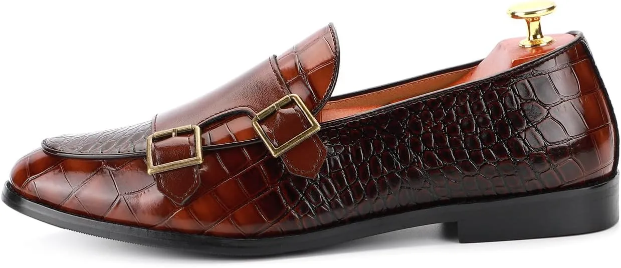 Santimon Men's Dress Loafer Shoes Double Monk Strap Slip On Loafers Formal Business Casual Dress Shoes for Men