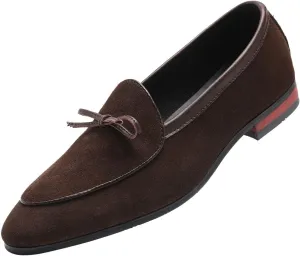 Santimon Mens Dress Shoes Smoking Slippers Casual Bow Slip-on Suede Flats Penny-Loafers Black Brown Tan