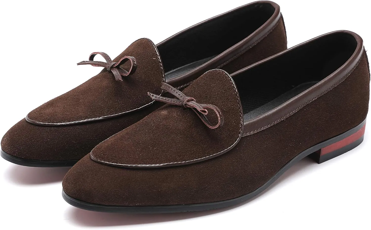 Santimon Mens Dress Shoes Smoking Slippers Casual Bow Slip-on Suede Flats Penny-Loafers Black Brown Tan