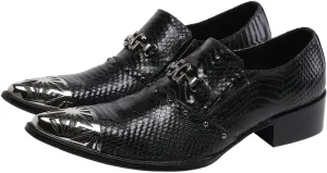 Santimon Men's Dress Shoes Suede Leather Buckle Black Metal Tip Single Strap Wedding Formal Loafers
