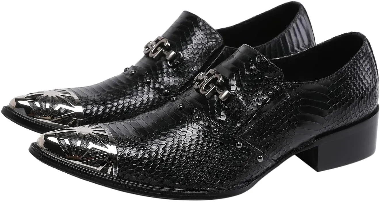 Santimon Men's Dress Shoes Suede Leather Buckle Black Metal Tip Single Strap Wedding Formal Loafers
