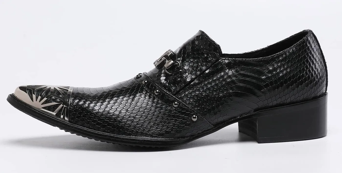 Santimon Men's Dress Shoes Suede Leather Buckle Black Metal Tip Single Strap Wedding Formal Loafers