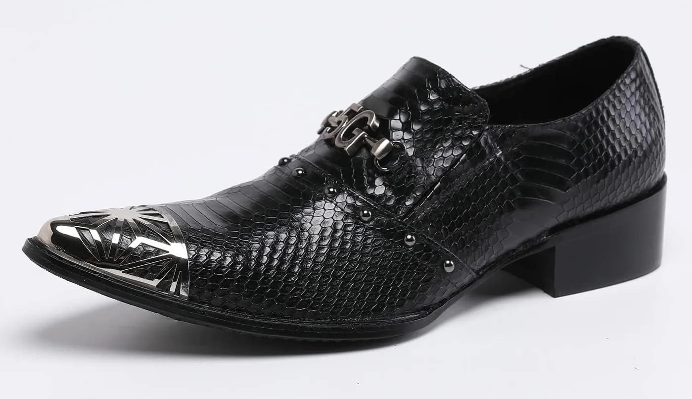 Santimon Men's Dress Shoes Suede Leather Buckle Black Metal Tip Single Strap Wedding Formal Loafers