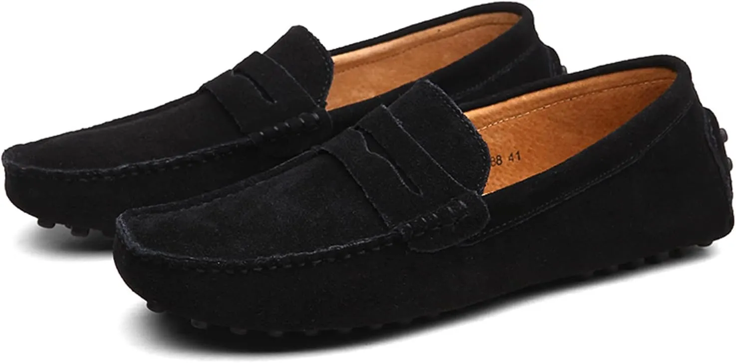 Santimon Mens Driving Penny Loafers Suede Leather Comfortable Casual Slip On Shoes Moccasins