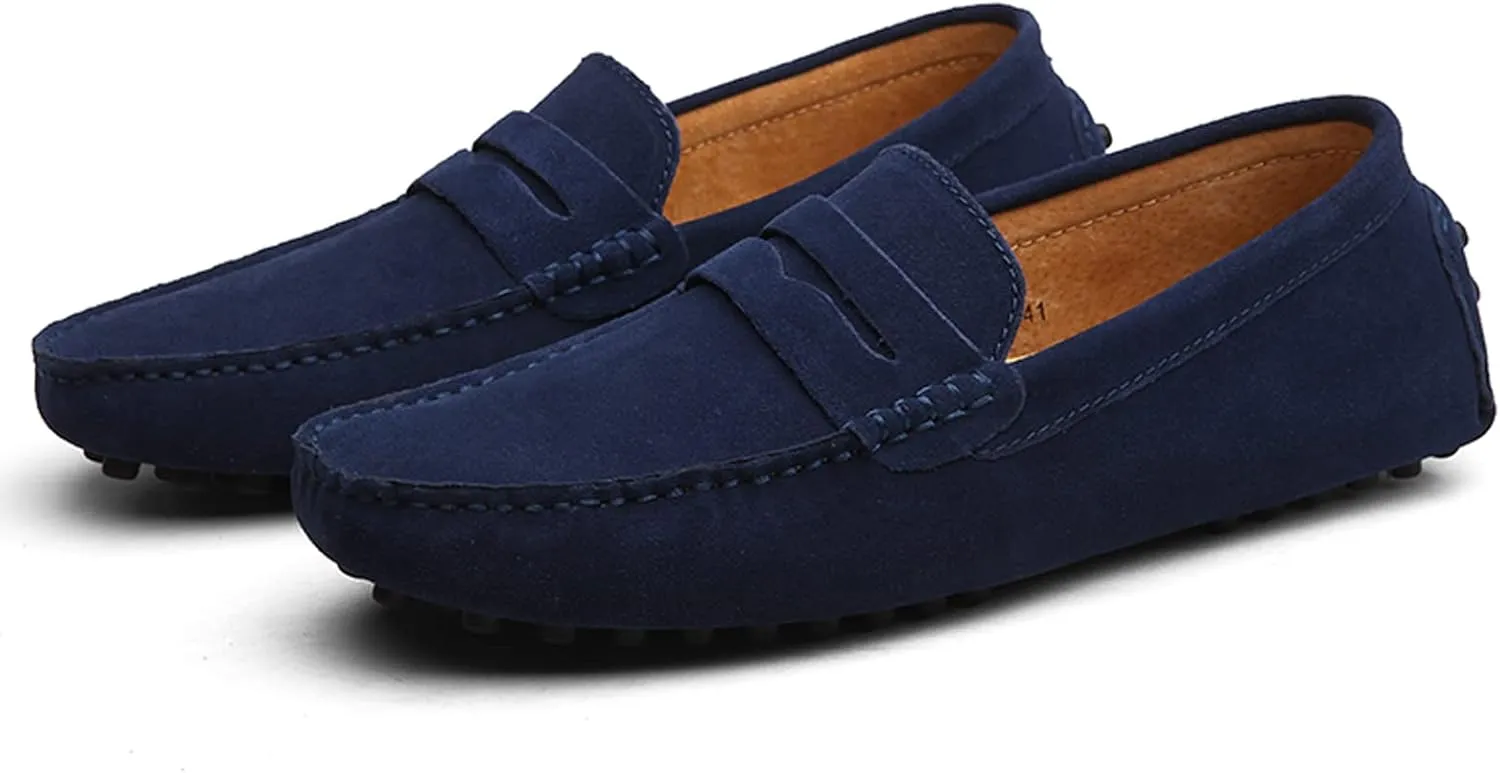 Santimon Mens Driving Penny Loafers Suede Leather Comfortable Casual Slip On Shoes Moccasins