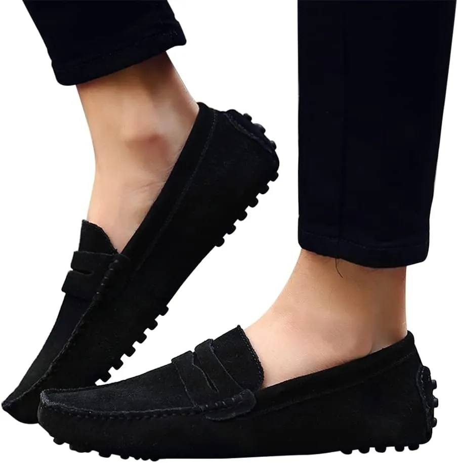 Santimon Mens Driving Penny Loafers Suede Leather Comfortable Casual Slip On Shoes Moccasins