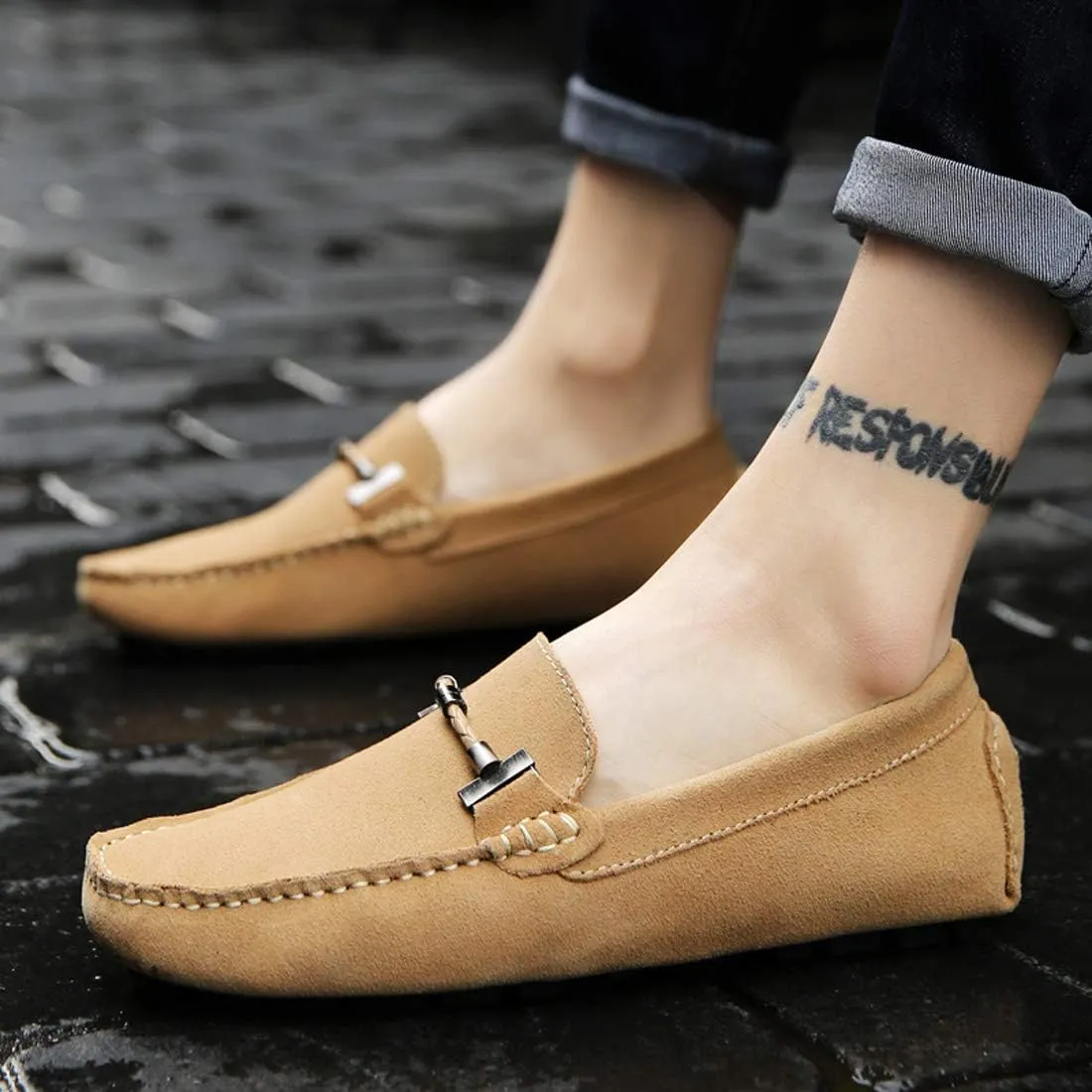 Santimon Mens Driving Penny Loafers Suede Moccasins Slip On Casual Dress Boat Shoes
