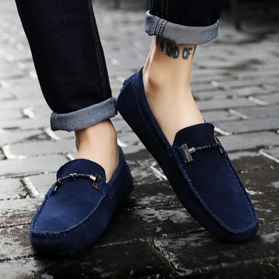 Santimon Mens Driving Penny Loafers Suede Moccasins Slip On Casual Dress Boat Shoes