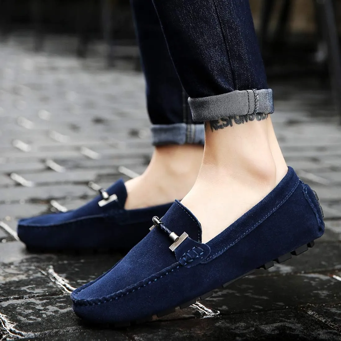 Santimon Mens Driving Penny Loafers Suede Moccasins Slip On Casual Dress Boat Shoes