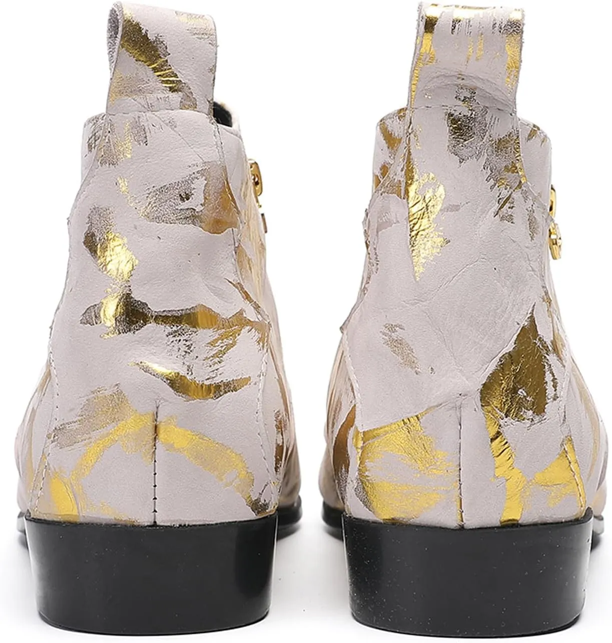 Santimon Men’s Fashion Chelsea Boots with Double Zipper – Pointed Toe Casual Dress Cowboy Boots with Glossy Patent Leather, Textured Design – Stylish Party, Stage, Club Ankle Boots for Men