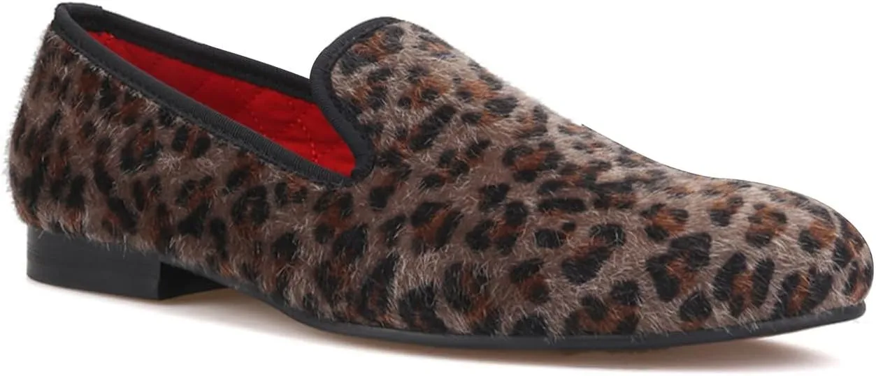 Santimon Mens Loafers Casual Dress Velvet Slip On Penny Loafers Fashion Wedding Tuxedo Formal Business Luxury Leopard Texture Two Tone Prom Shoes Smoking Party Disco Suede Moccasins for Men