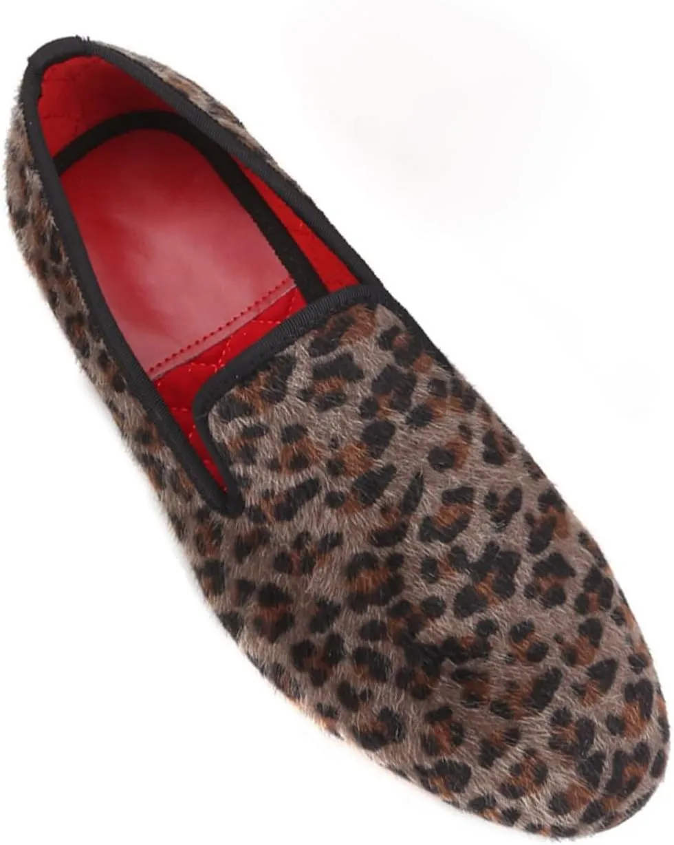 Santimon Mens Loafers Casual Dress Velvet Slip On Penny Loafers Fashion Wedding Tuxedo Formal Business Luxury Leopard Texture Two Tone Prom Shoes Smoking Party Disco Suede Moccasins for Men