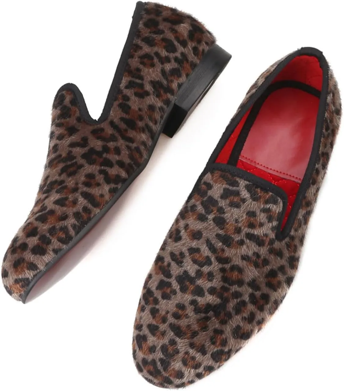 Santimon Mens Loafers Casual Dress Velvet Slip On Penny Loafers Fashion Wedding Tuxedo Formal Business Luxury Leopard Texture Two Tone Prom Shoes Smoking Party Disco Suede Moccasins for Men