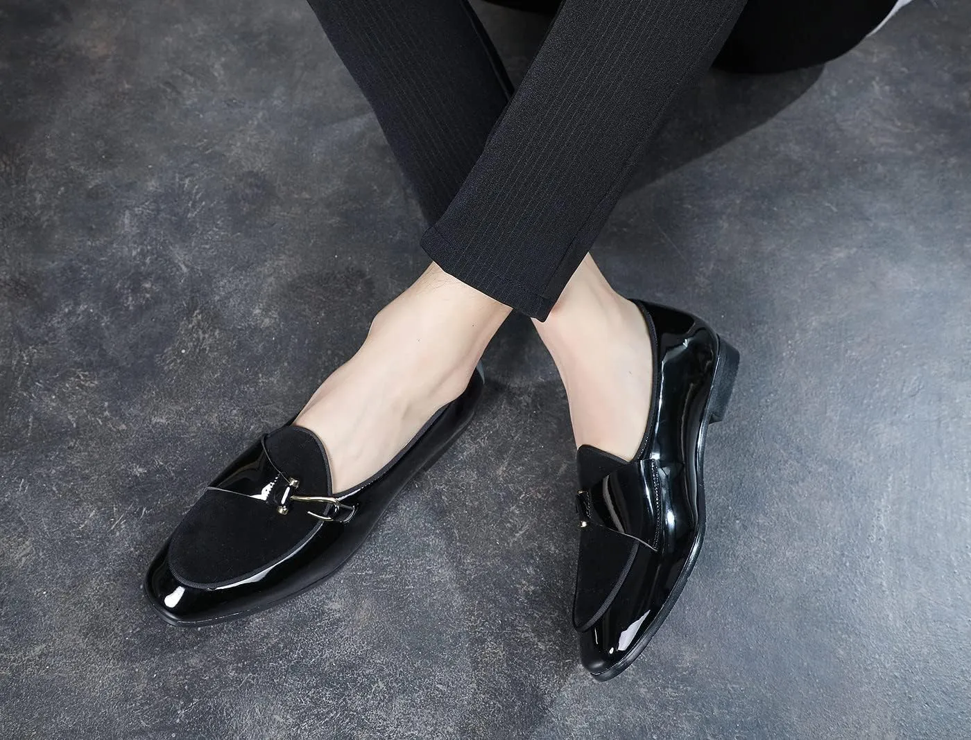 Santimon Mens Loafers Slip on Dress Shoes Buckle Casual Driving Smoking Slippers Moccasins Black Brown Blue