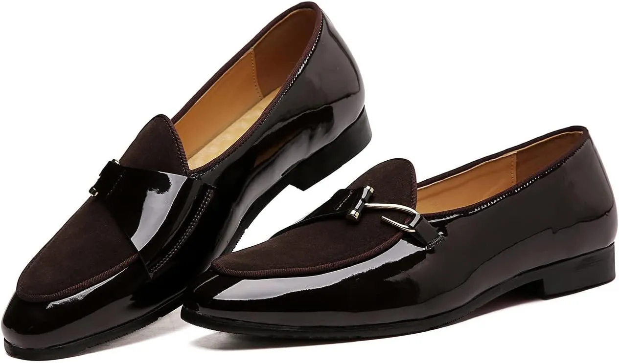 Santimon Mens Loafers Slip on Dress Shoes Buckle Casual Driving Smoking Slippers Moccasins Black Brown Blue