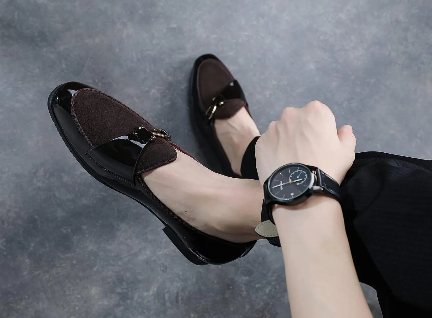 Santimon Mens Loafers Slip on Dress Shoes Buckle Casual Driving Smoking Slippers Moccasins Black Brown Blue