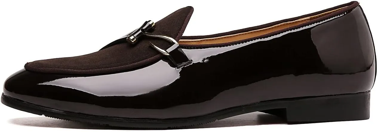 Santimon Mens Loafers Slip on Dress Shoes Buckle Casual Driving Smoking Slippers Moccasins Black Brown Blue
