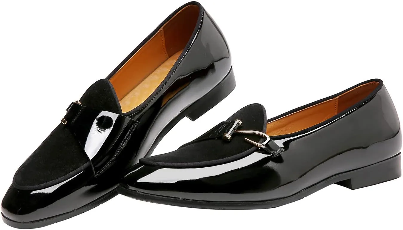 Santimon Mens Loafers Slip on Dress Shoes Buckle Casual Driving Smoking Slippers Moccasins Black Brown Blue