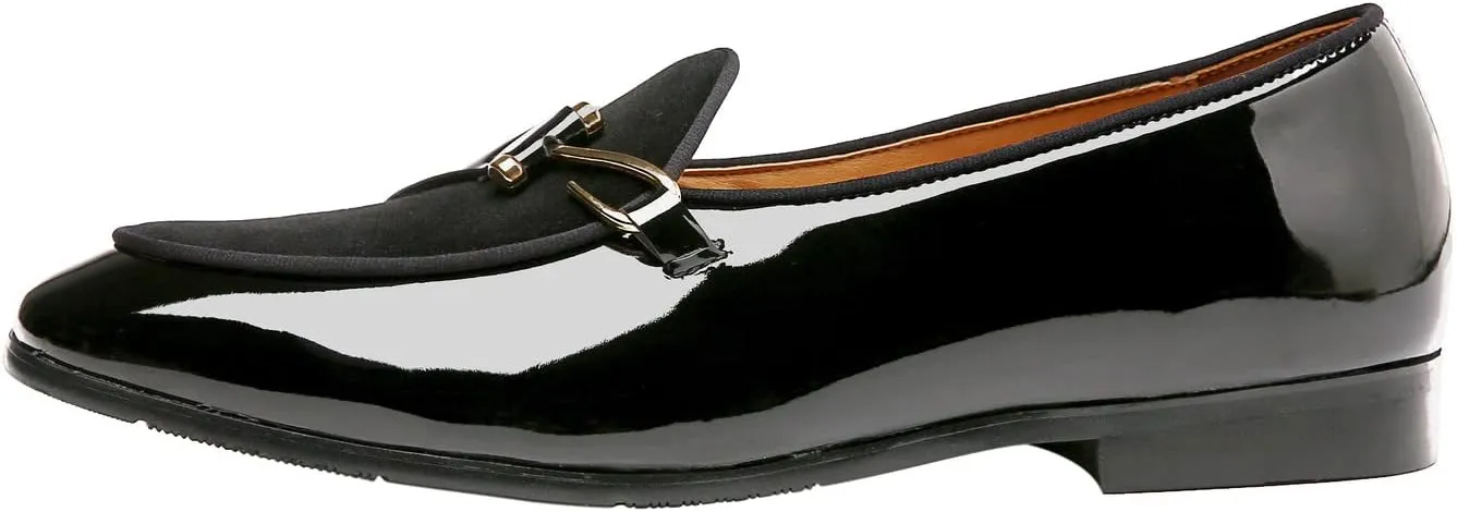 Santimon Mens Loafers Slip on Dress Shoes Buckle Casual Driving Smoking Slippers Moccasins Black Brown Blue