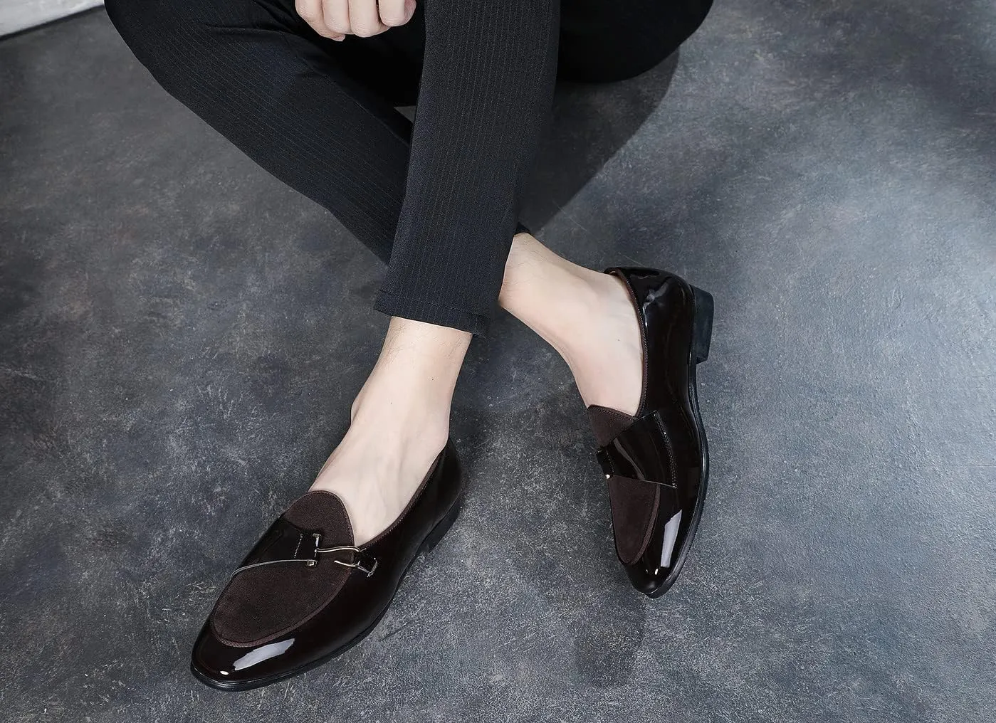 Santimon Mens Loafers Slip on Dress Shoes Buckle Casual Driving Smoking Slippers Moccasins Black Brown Blue