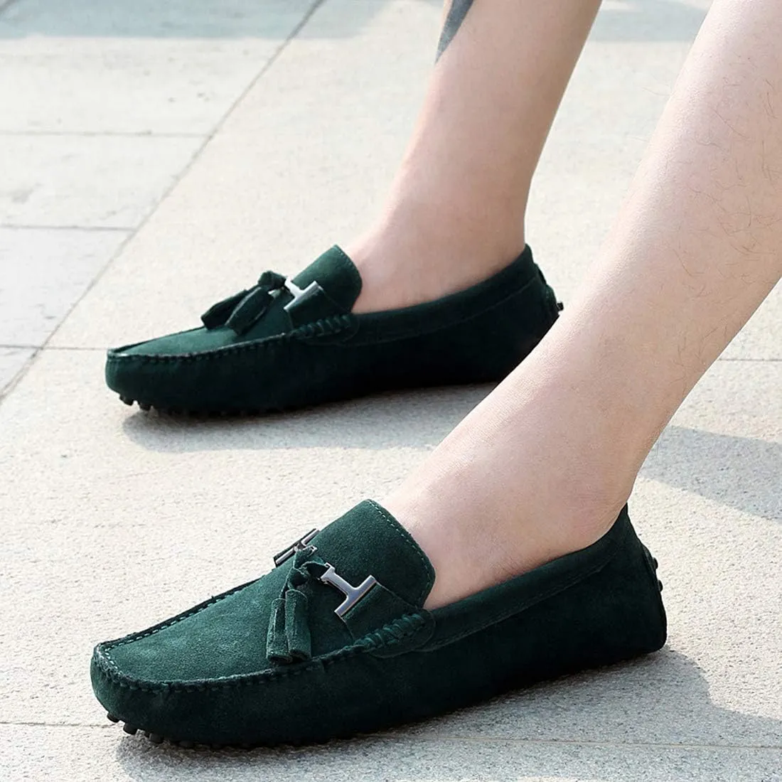 Santimon Mens-Moccasins Penny-Loafers Slip-On Casual Dress-Shoe Suede Tassels Boat Driving-Shoes