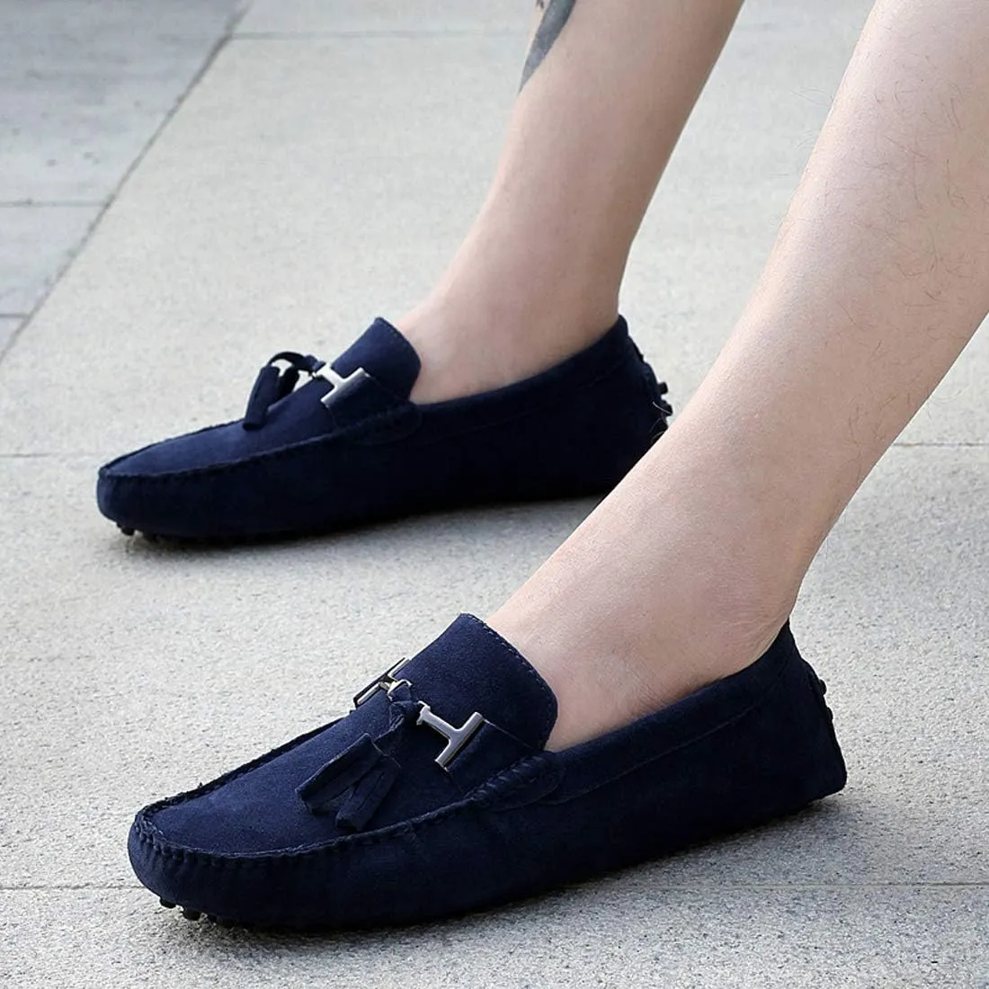 Santimon Mens-Moccasins Penny-Loafers Slip-On Casual Dress-Shoe Suede Tassels Boat Driving-Shoes
