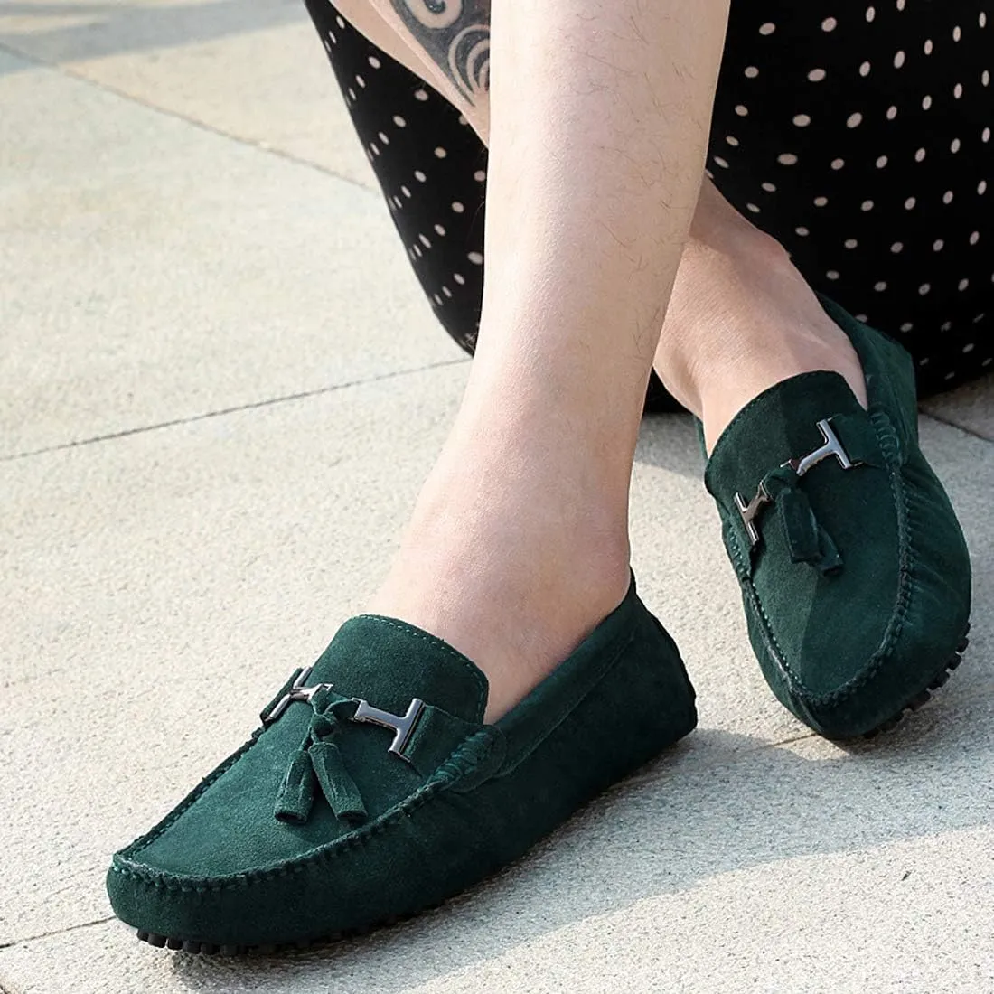 Santimon Mens-Moccasins Penny-Loafers Slip-On Casual Dress-Shoe Suede Tassels Boat Driving-Shoes