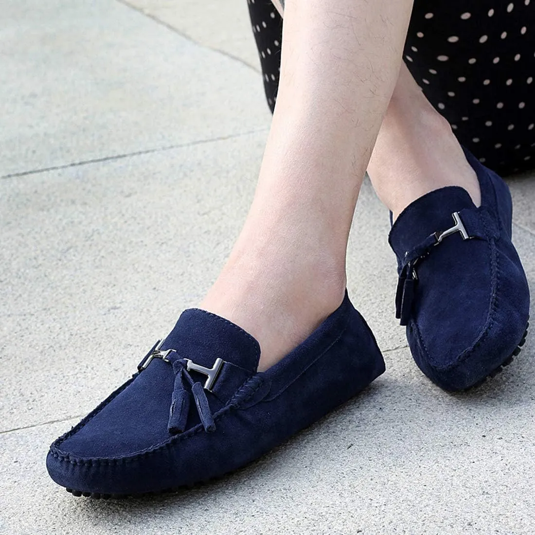 Santimon Mens-Moccasins Penny-Loafers Slip-On Casual Dress-Shoe Suede Tassels Boat Driving-Shoes